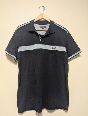 Nick Danger Polo Shirt Mens XL Black Gray Stripe Golf Casual Logo